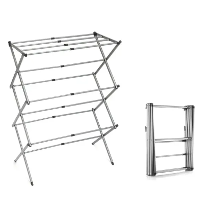 Taitettava ja jatkettava metallinen vaatekuivain 3 tasolla